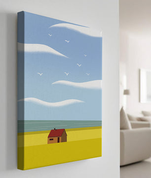 Minimalistic Landscape with House and Sky