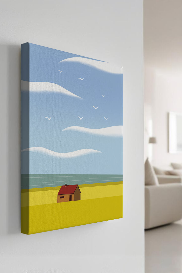 Minimalistic Landscape with House and Sky