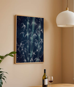 Illustration Of Bamboo With Snowfall In A Night Sky - Mi tienda