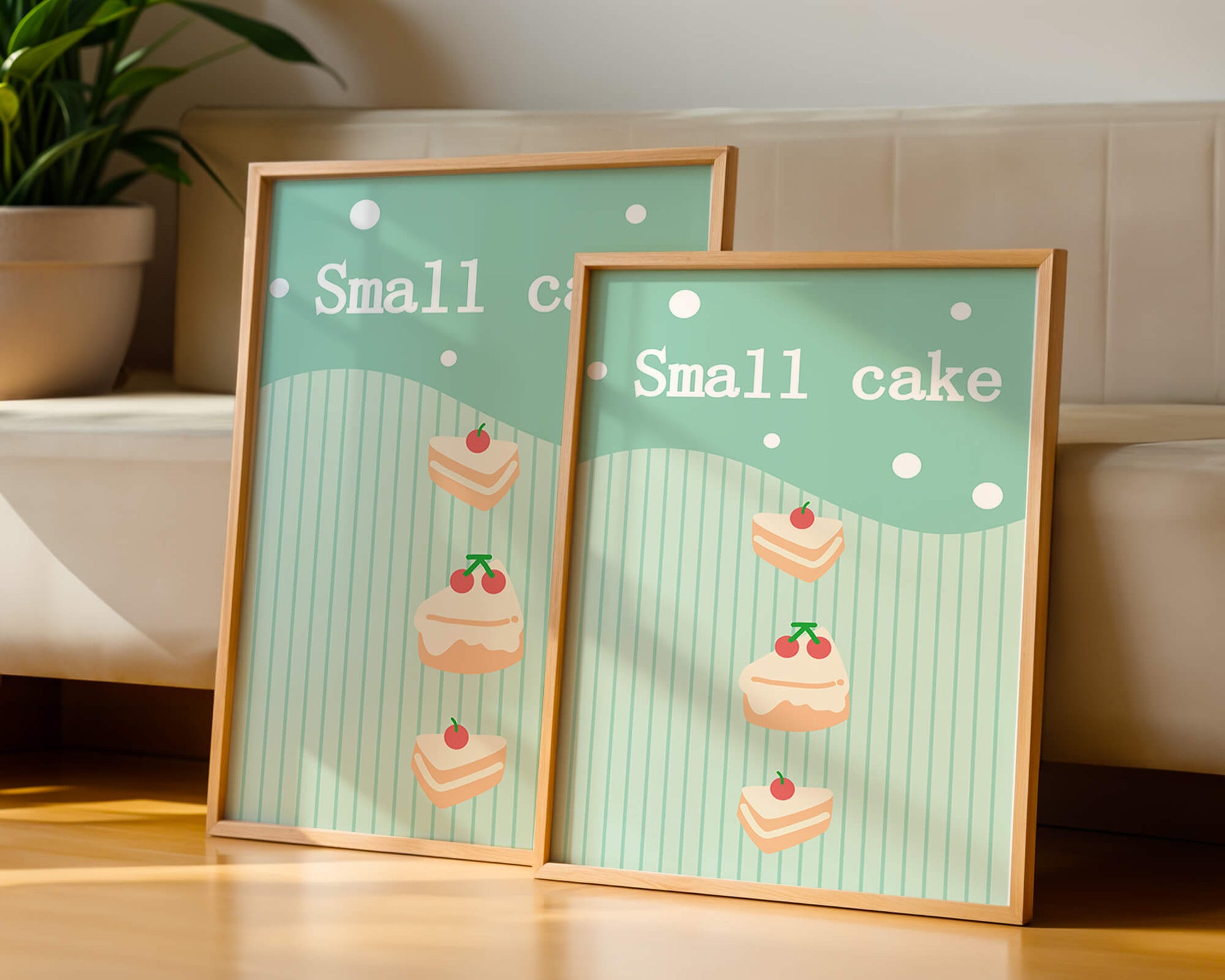 Charming illustration of small cakes with cherries