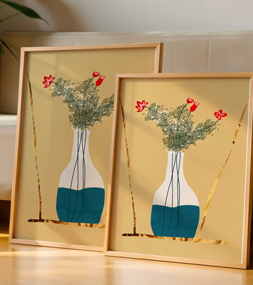 Vase with Red Flowers and Golden Accents