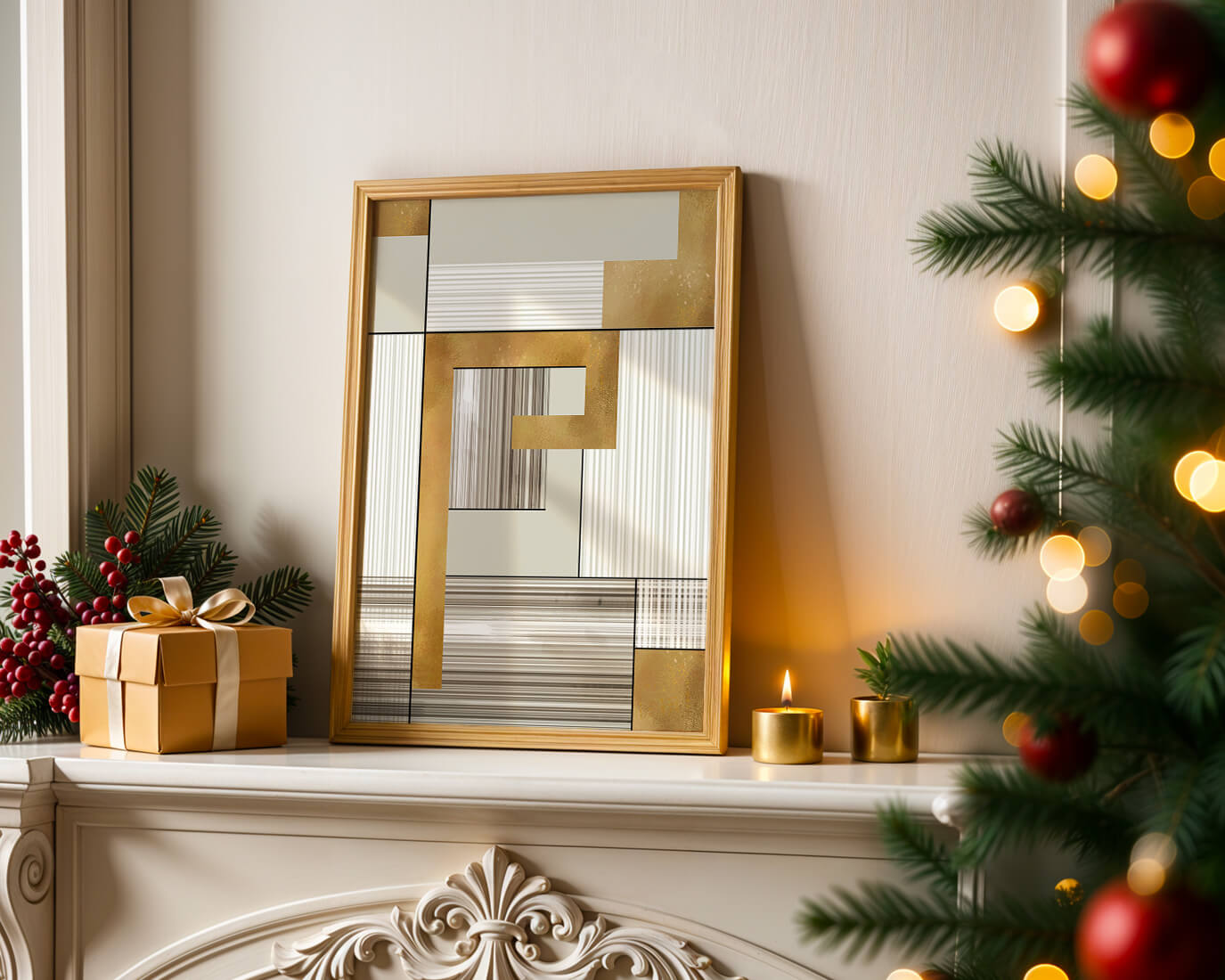 Abstract geometric pattern with gold and neutral tones