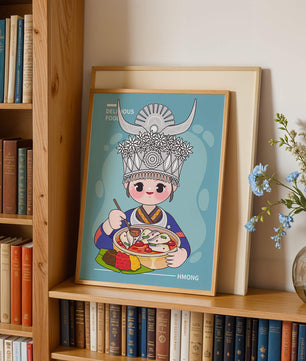 Charming illustration of a person in traditional attire enjoying a meal