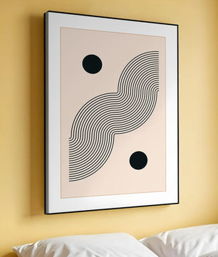 Abstract Minimalist Art with Black Wavy Lines and Circles - Mi tienda