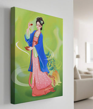 Diseño elegante de mujer en vestimenta tradicional del Este Asiático