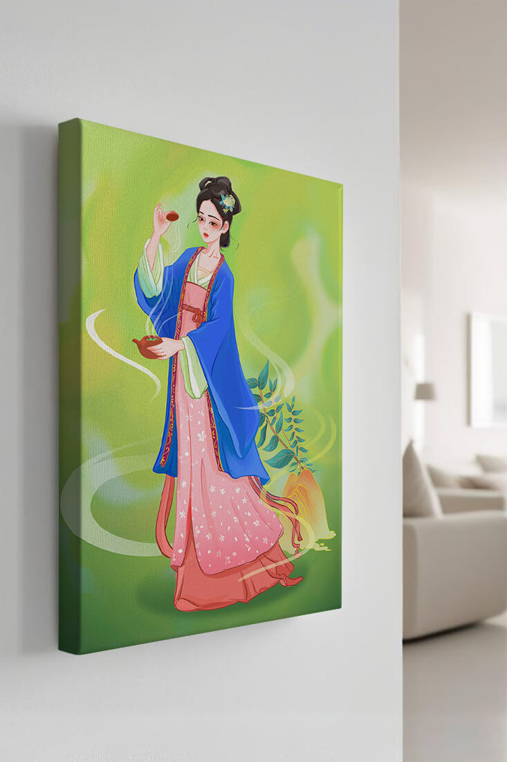 Diseño elegante de mujer en vestimenta tradicional del Este Asiático