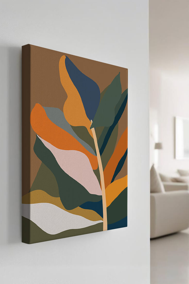 Abstract Botanical Illustration with Earthy Tones and Organic Shapes