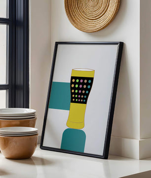Colorful abstract illustration of a pint glass with dotted pattern