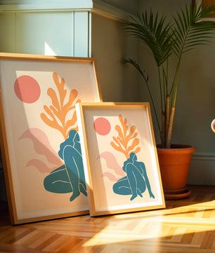 Abstract Nude Figure in Minimalist Design with Botanical Elements - Mi tienda