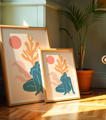 Abstract Nude Figure in Minimalist Design with Botanical Elements