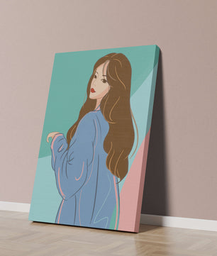 Stylish woman illustration with long hair in pastel shades