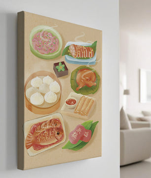 Colorful Representation of Asian Cuisine with Various Dishes