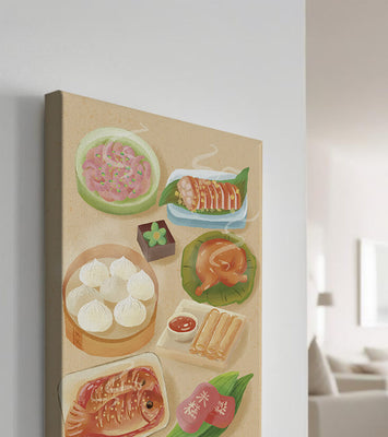 Colorful Representation of Asian Cuisine with Various Dishes