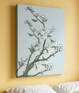 Delicate cherry blossoms on a soft blue background
