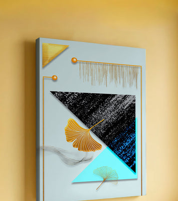 Abstract Composition with Geometric Shapes and Gold Ginkgo Leaves