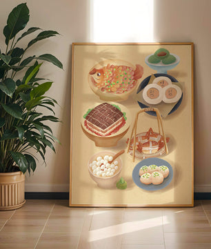 Illustration colorée de la cuisine chinoise avec divers plats