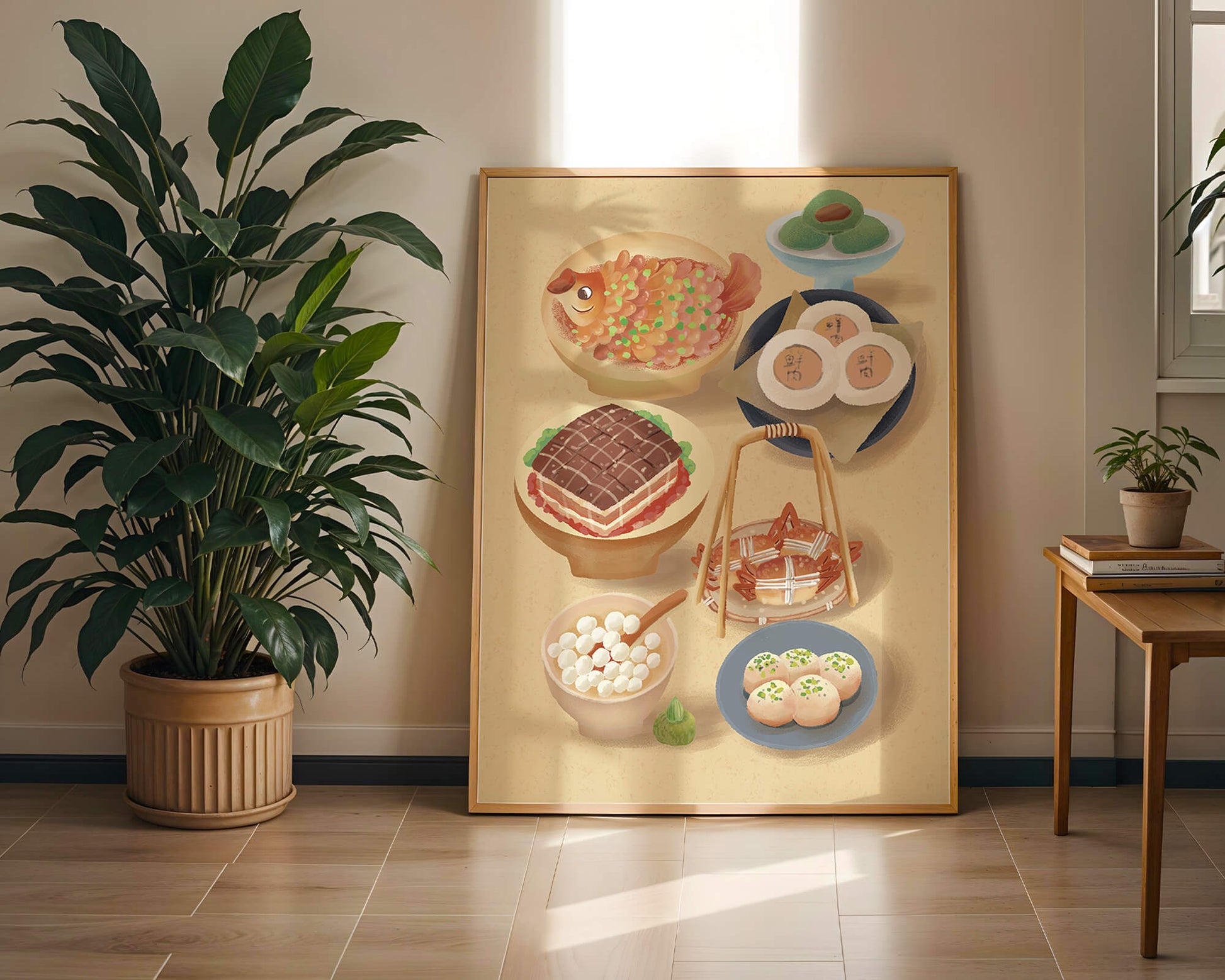 Colorful Chinese Cuisine Illustration with Various Dishes