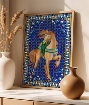 Arte de caballo con patrón intrincado y un borde decorativo vibrante