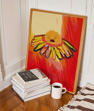 Abstract vibrant flower illustration with bold colors and dynamic strokes
