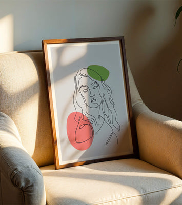 Line Art Portrait on Gray Background with Color Accents