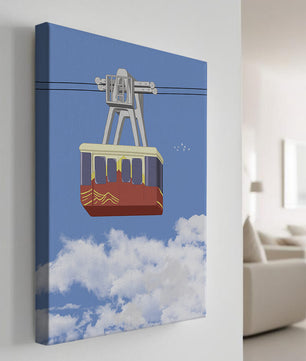 Teleférico colorido contra un cielo azul claro