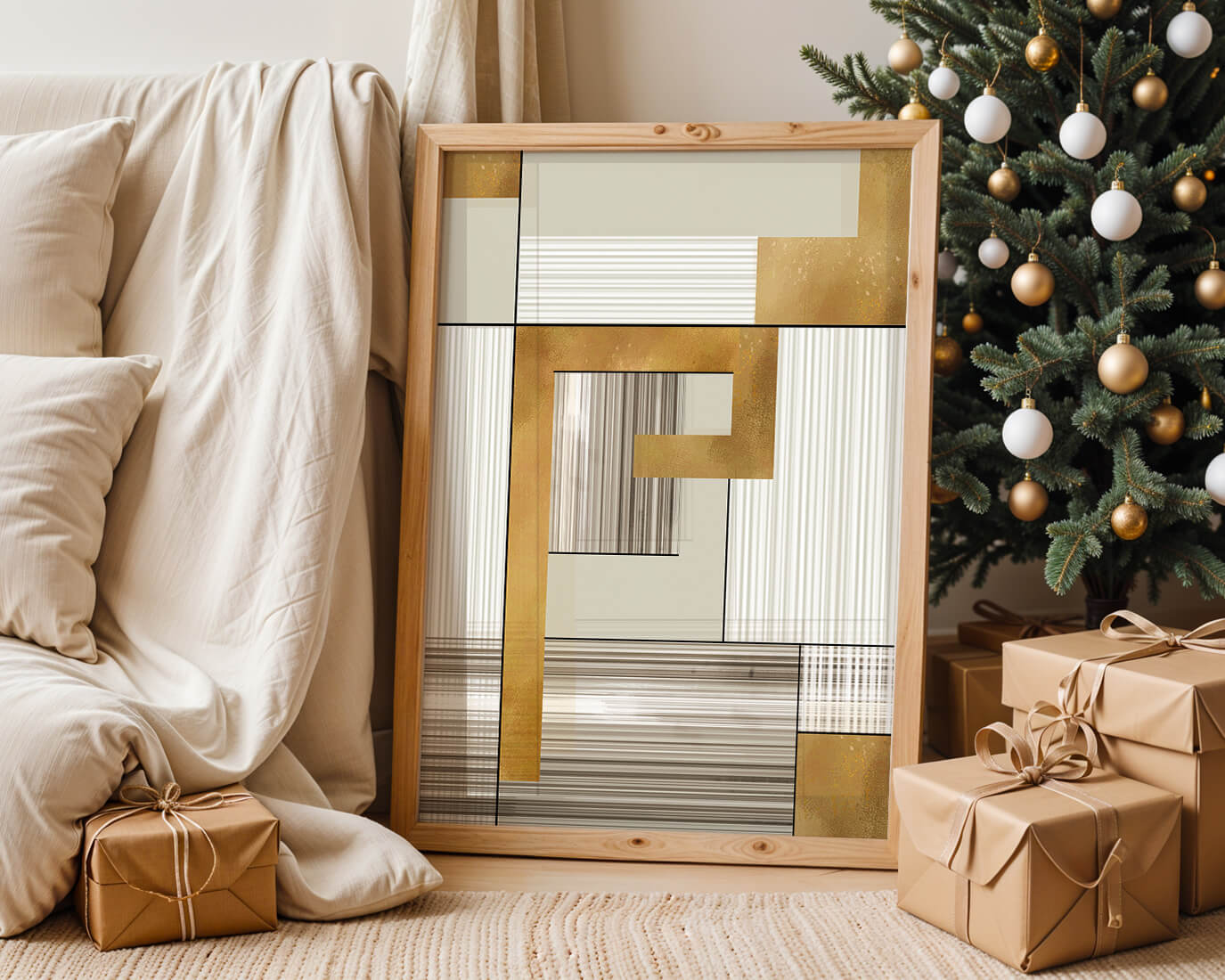 Abstract geometric pattern with gold and neutral tones