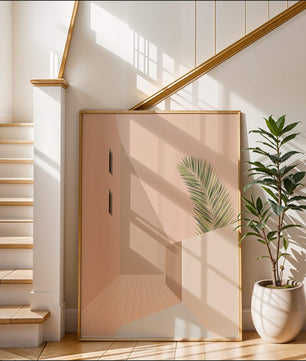 Moderne minimalistische Architekturszene mit Palmblatt