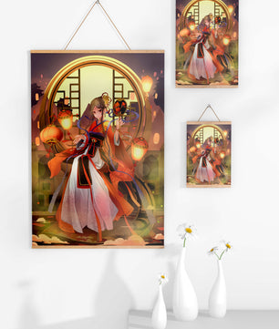 Elegant Asian-inspired fantasy artwork with lanterns