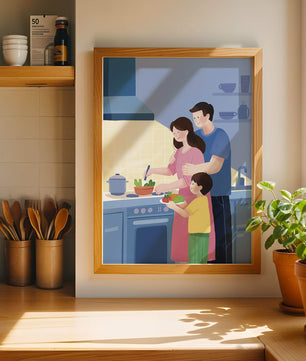 Family Cooking Together in a Modern Kitchen