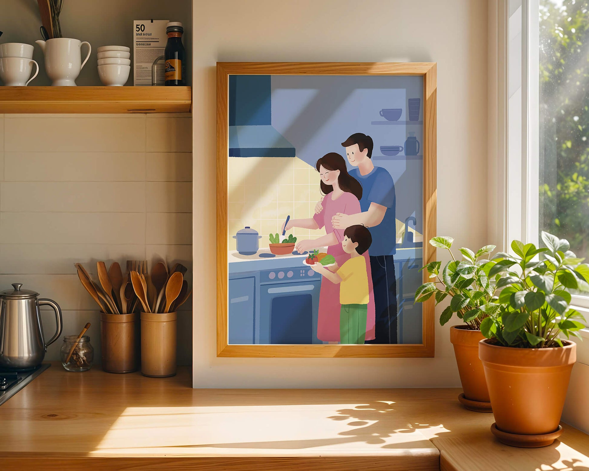 Family Cooking Together in a Modern Kitchen