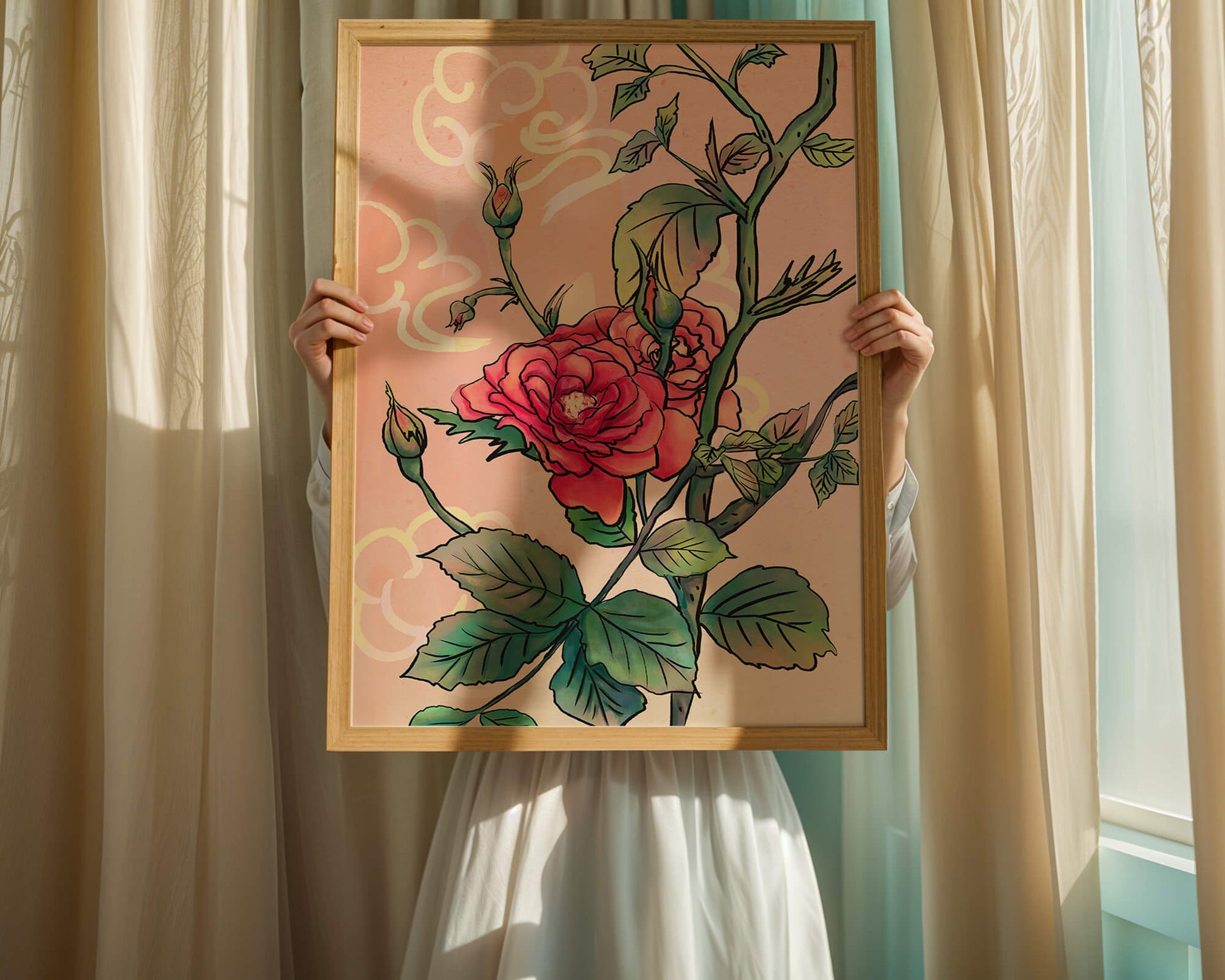 Ilustración Elegante de Rosa con Fondo Pastel Suave