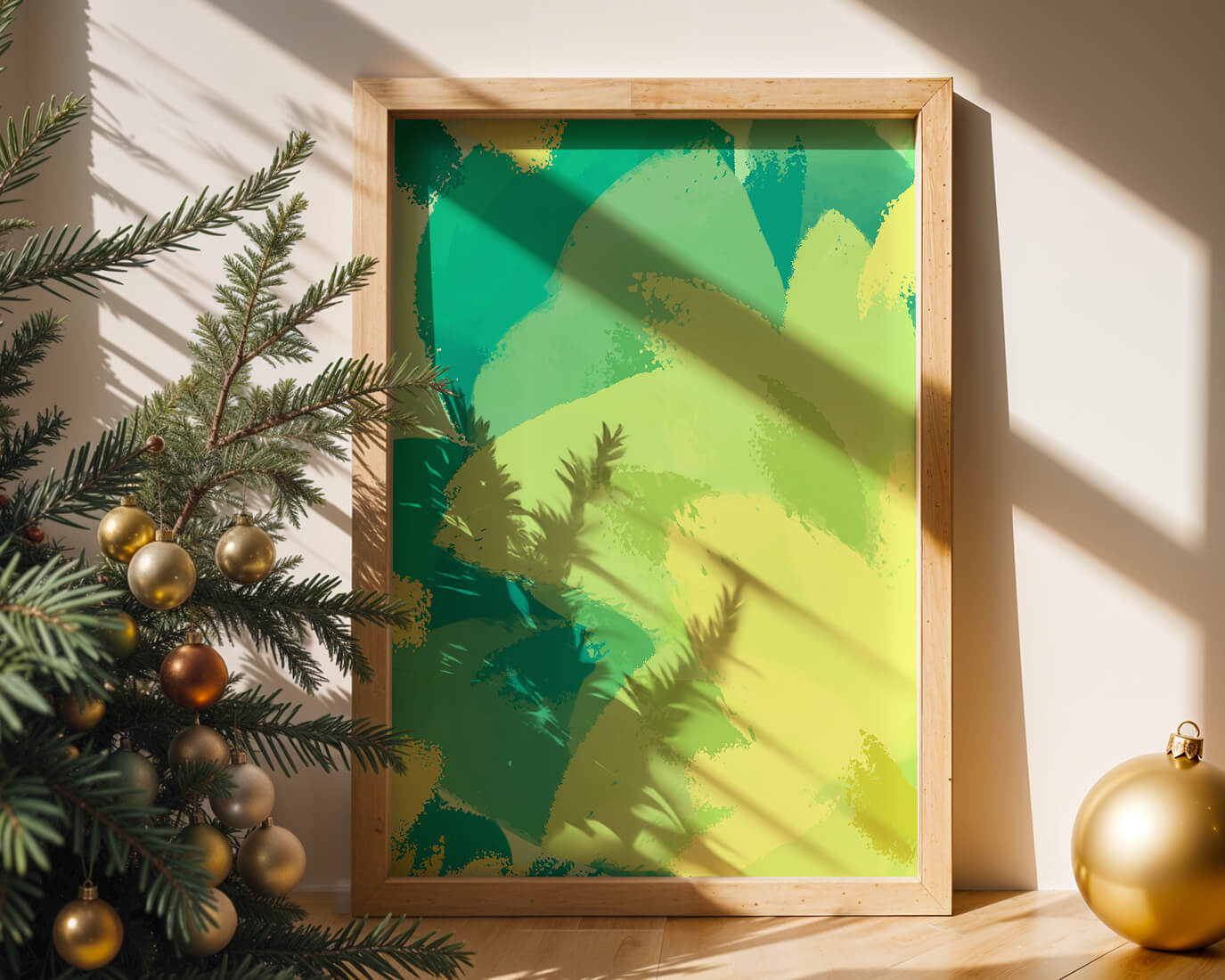 Abstract green and yellow brushstroke painting