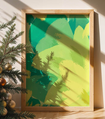 Abstract green and yellow brushstroke painting