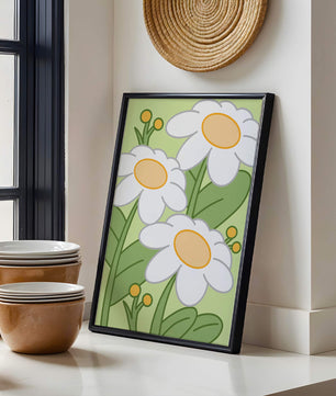 Charming illustrated daisies on a green background