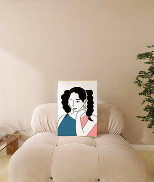 Minimalist Illustration of a Woman with Braided Hair and Gold Earring - Mi tienda