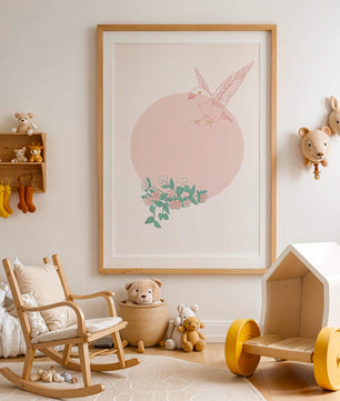 Pájaro pastel con elementos florales en estilo minimalista