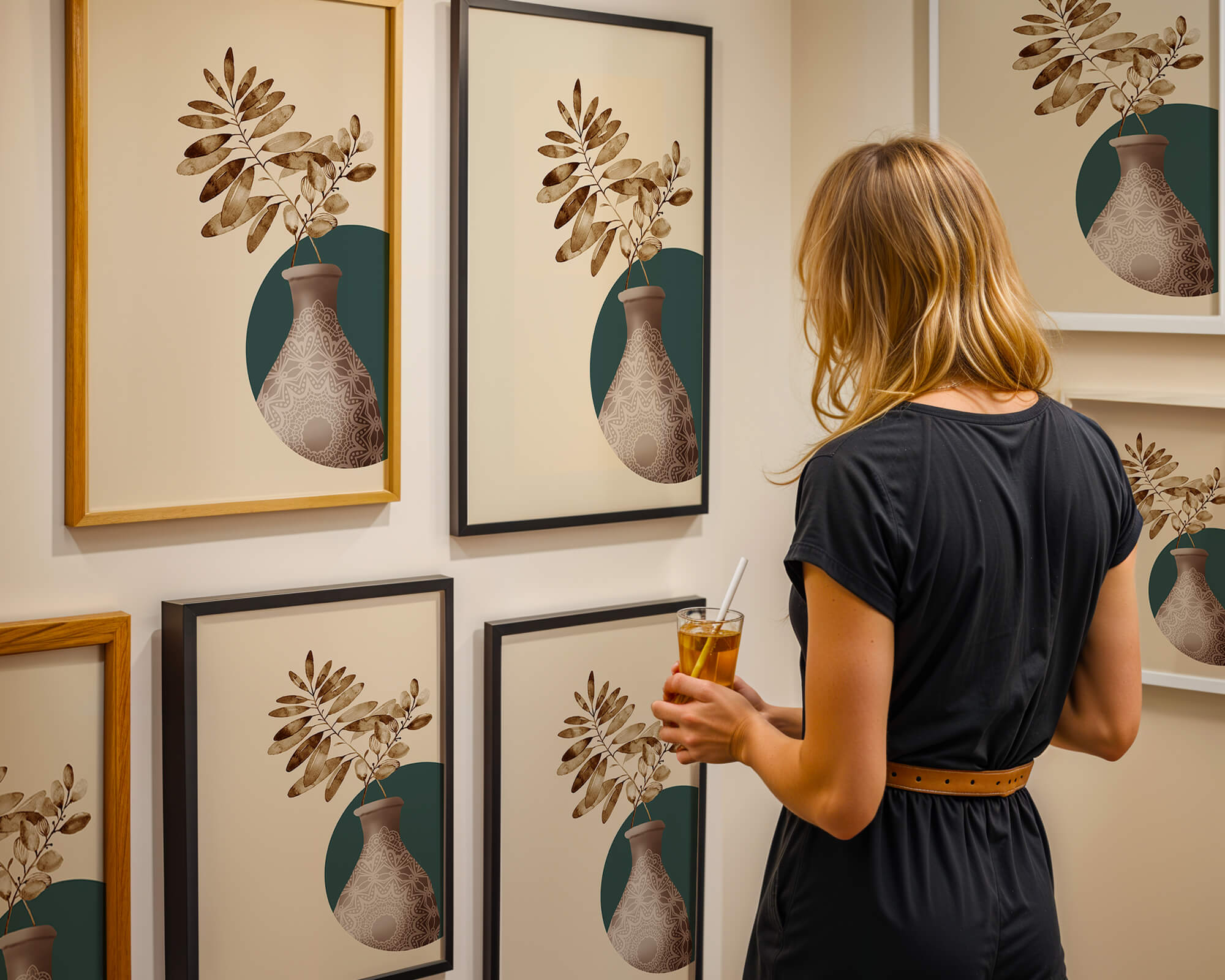 Elegant Botanical Illustration With Mandala Vase - Mi tienda