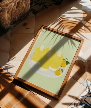 Illustration de sucettes glacées jaunes et d'oranges sur une assiette
