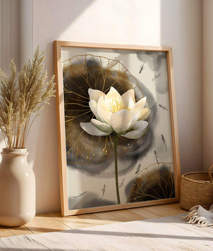 Illustration of a lotus flower with golden accents