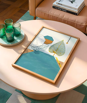 Artistic Composition with Geometric Shapes and Golden Leaf Detail - Mi tienda
