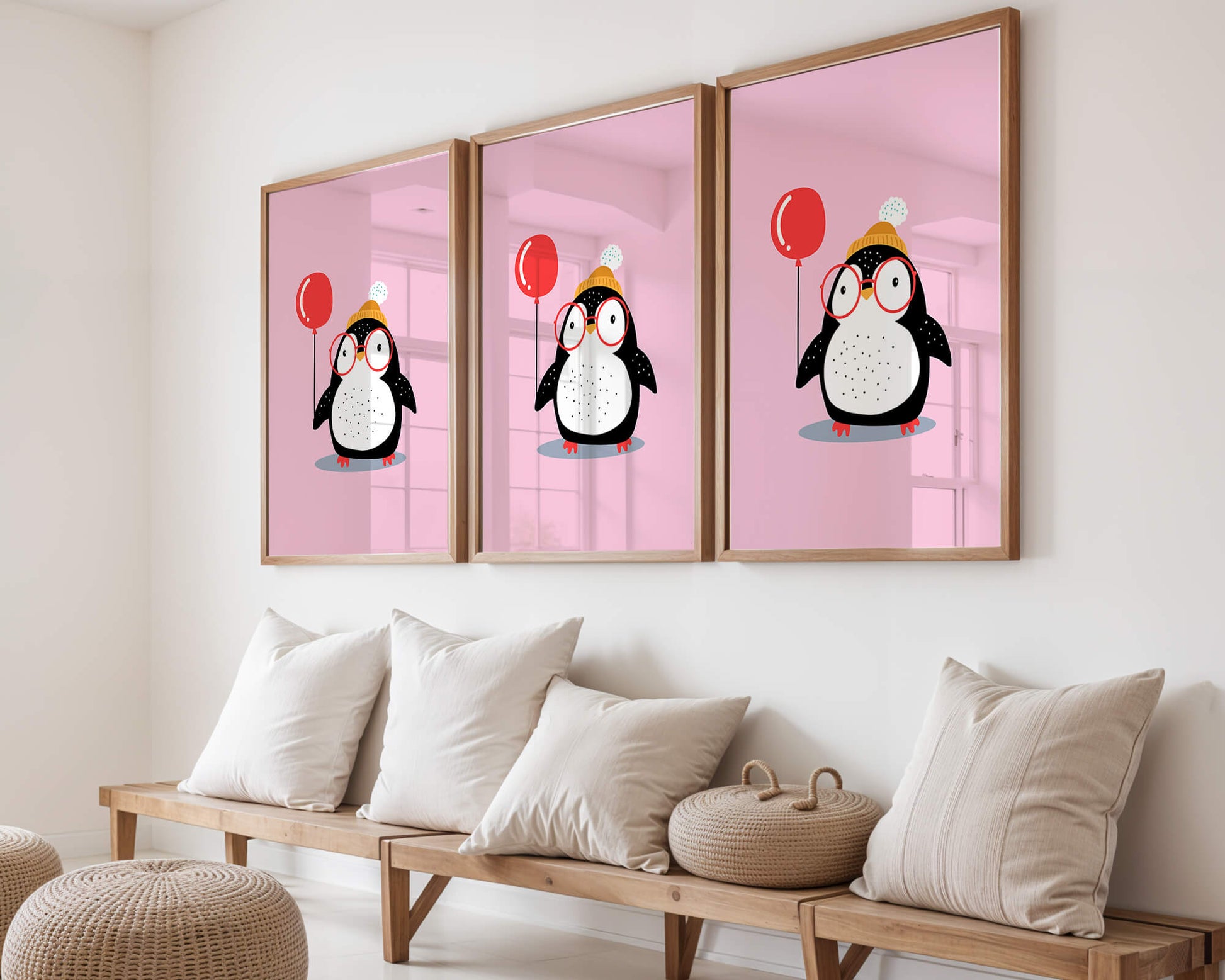 Adorable penguin with balloon and glasses illustration