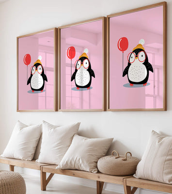 Adorable penguin with balloon and glasses illustration