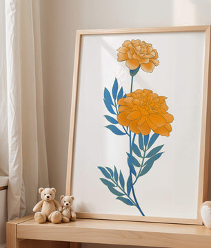 Elegante Illustration lebendiger Ringelblumen auf grünem Hintergrund