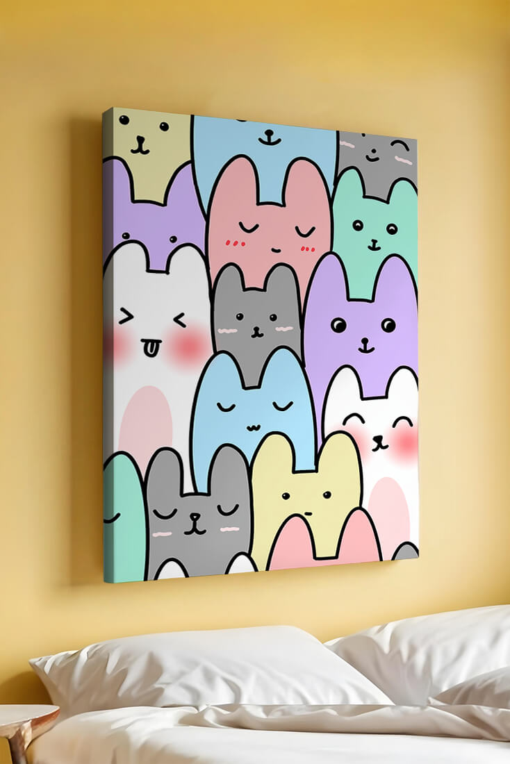 Colorful cartoon animal pattern with smiling faces