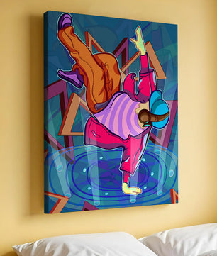 Colorful breakdancer in dynamic urban artwork