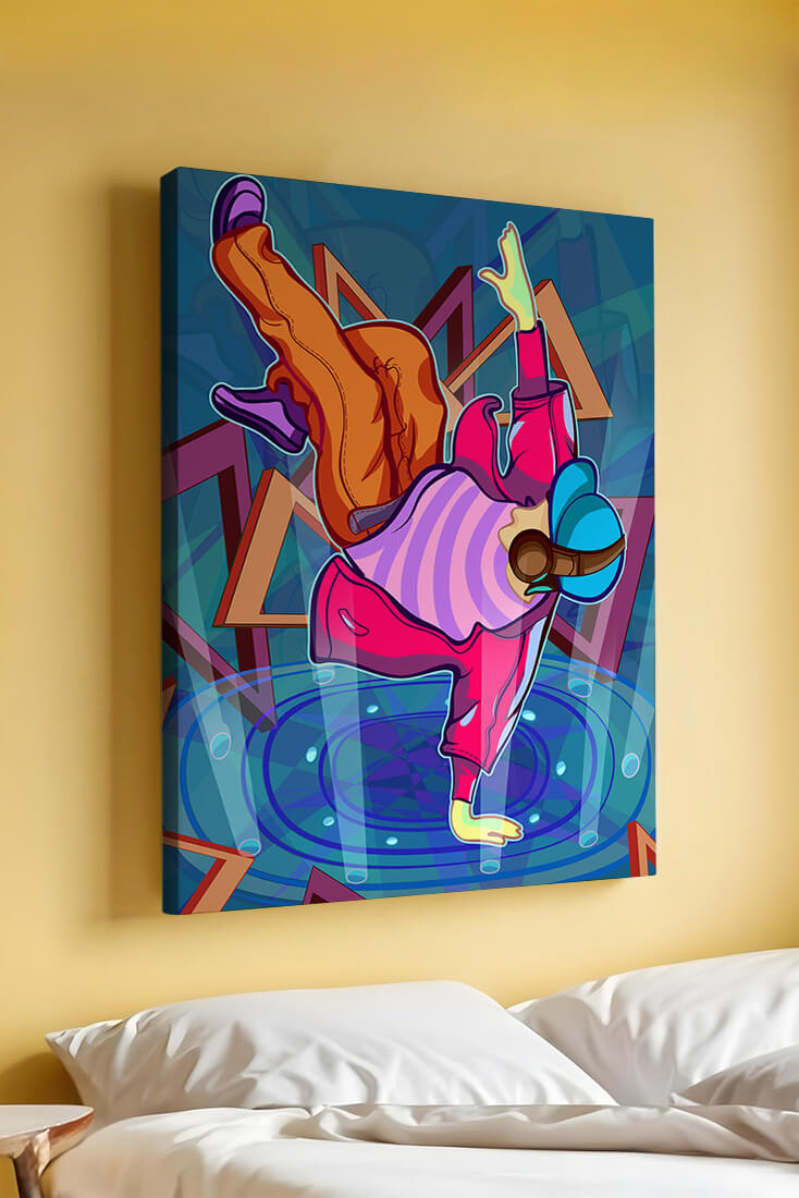 Colorful breakdancer in dynamic urban artwork