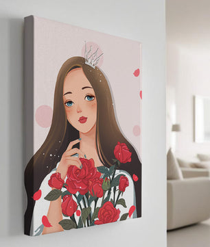 Illustration d'une fille animée avec une couronne et des roses