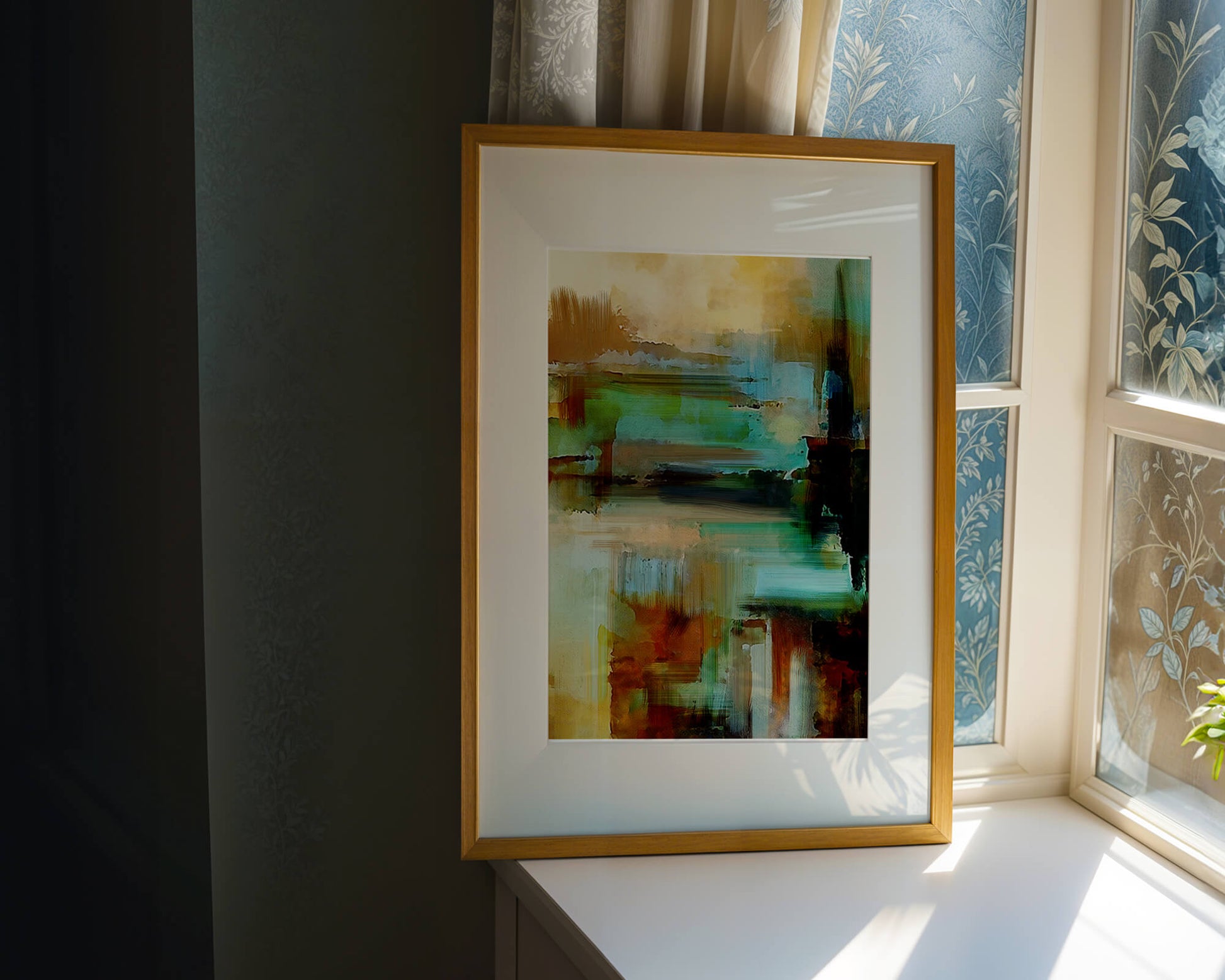 Abstract Expressionist Colorful Landscape with Earthy and Aqua Tones