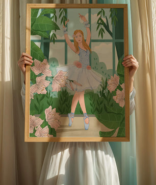 Elegant ballet dancer in a floral and botanical setting