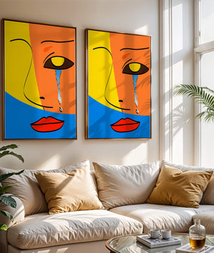 Colorido arte de rostro abstracto con lágrima en estilo moderno
